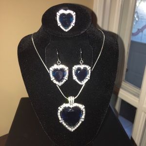 3 pc Sapphire and Silvertone Set
